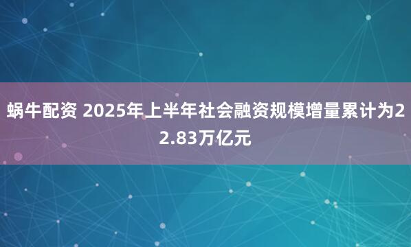 蜗牛配资 2025年上半年社会融资规模增量累计为22.83万亿元